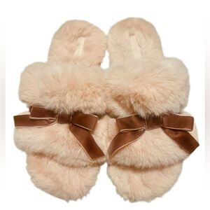 Maeve Faux Fur Open-Toe Bow Slippers